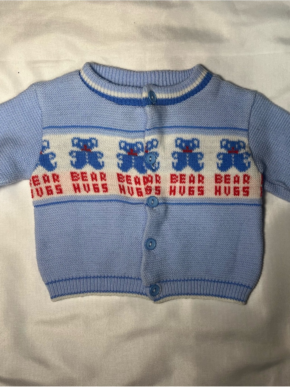 Vintage Childwise 12M Baby Boy Blue Teddy Bear Hugs Knit Cardigan Sweater